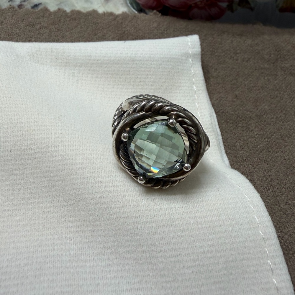 David Yurman Silver Ring with Green Gemstone